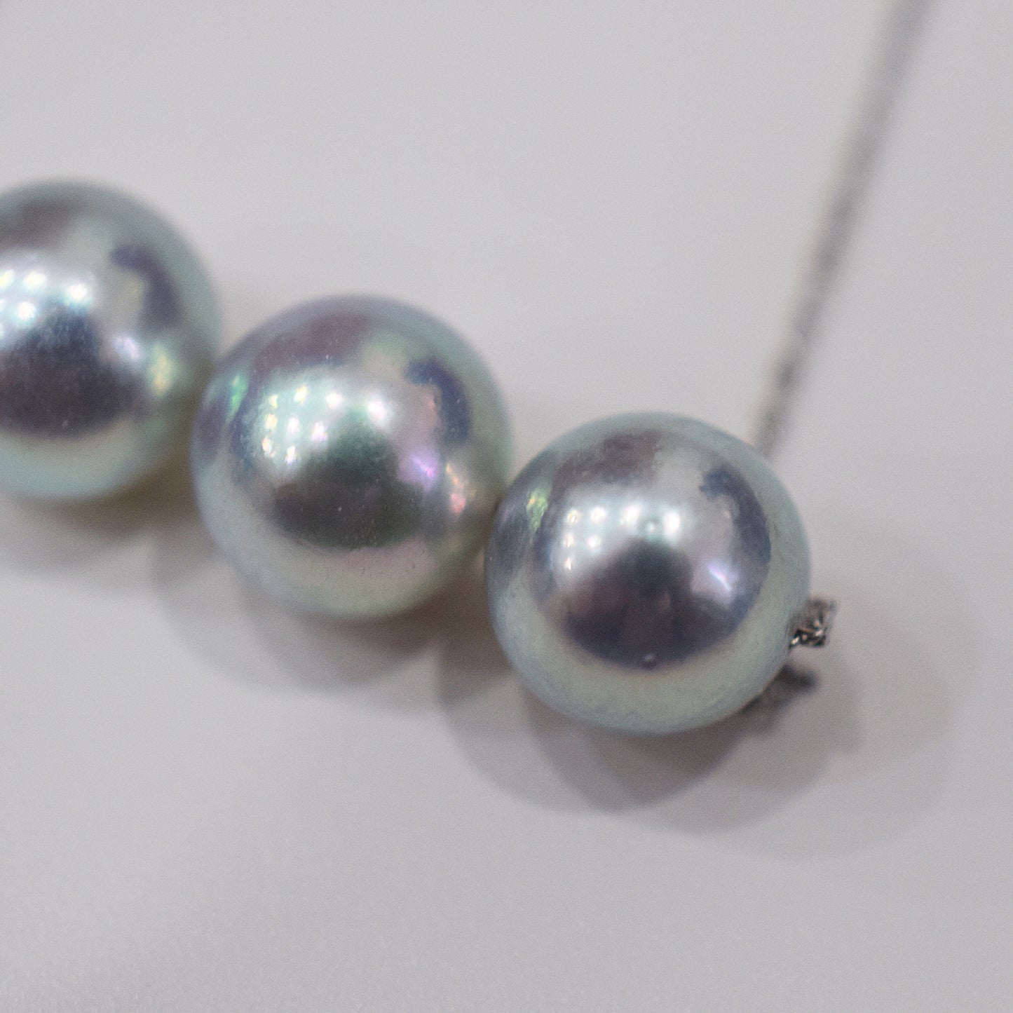 <SALE> Limited to actual item Rare Natural color blue 8.5 - 9mm akoya pearl 3pc necklace 18K Real Japan reenspearl Japanese Seawater