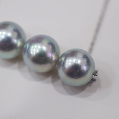 <SALE> Limited to actual item Rare Natural color blue 8.5 - 9mm akoya pearl 3pc necklace 18K Real Japan reenspearl Japanese Seawater