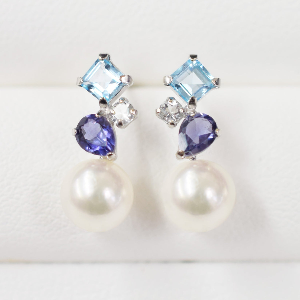 Hanadama rank Whitepink 5.5mm - 6.5mm K14WG Earrings Semi-precious stone Japan Blue topaz White topaz Iolite