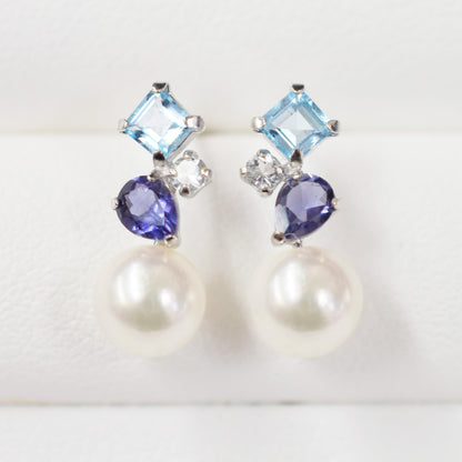 Hanadama rank Whitepink 5.5mm - 6.5mm K14WG Earrings Semi-precious stone Japan Blue topaz White topaz Iolite