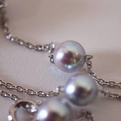 Limited to actual item 2-way Station necklace akoya pearl Natural color 6mm - 7mm Real Akoya Pearl Japan 19.6inch akoyapearl reenspearl Silver
