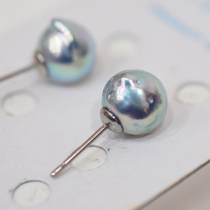 Limited to actual item Natural color akoya Baroque pearl 9.5mm - 10mm Surgical Stainless Steel Seawater Akoya Pearl Stud Earrings Japan