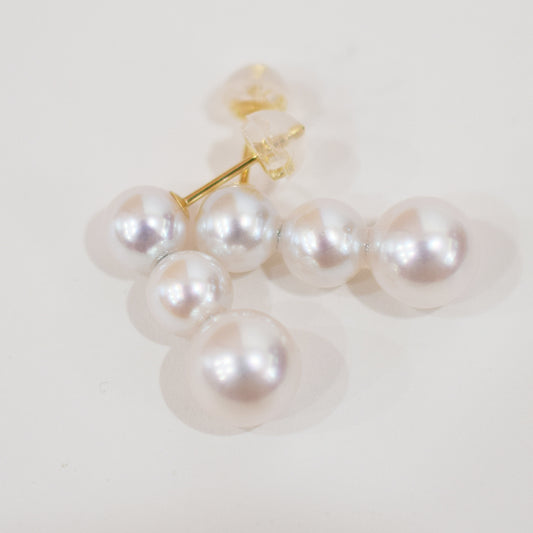 Rare White Pink 6mm - 6.5mm × 7.5mm - 8mm 3pcs akoya pearl Earring K18YG Japan 1pair akoyapearl Japanese Seawater reenspearl