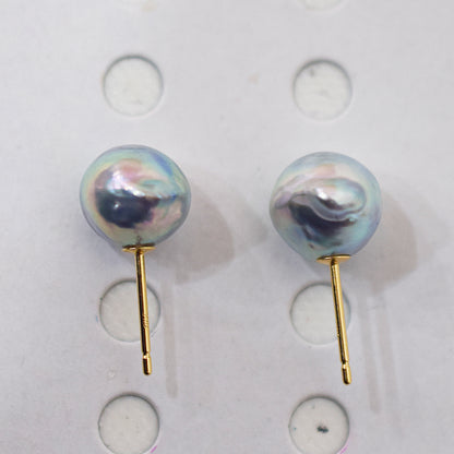 Limited to actual item Natural color akoya pearl Baroque pearl 10mm - 11mm 18K 14K Surgical Stainless Steel stud Earrings Japan akoyapearl
