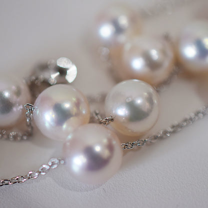 Limited to actual item Station necklace akoya pearl White pink 8mm - 8.5mm Real Akoya Pearl Japan 19.6inch akoyapearl reenspearl Silver