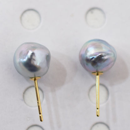 Limited to actual item Natural color akoya pearl Baroque pearl 10mm - 10.5mm 18K 14K Surgical Stainless Steel stud Earrings Japan akoyapearl