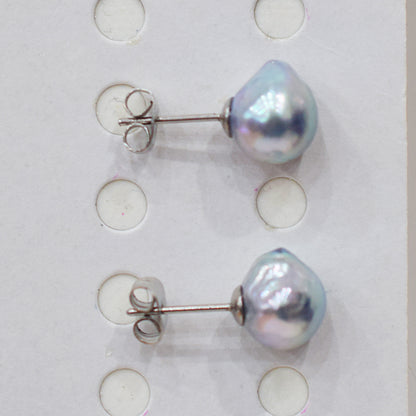 Limited to actual item Natural color akoya Baroque pearl 10mm - 10.5mm Surgical Stainless Steel Seawater Akoya Pearl Stud Earrings Japan