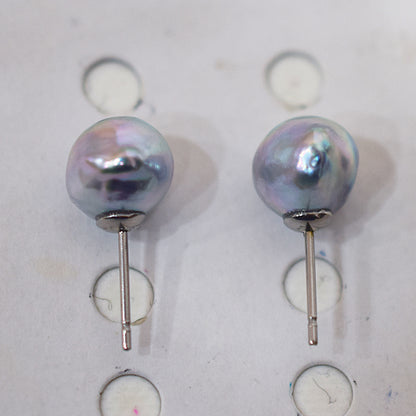 Limited to actual item Natural color akoya Baroque pearl 10mm - 10.5mm Surgical Stainless Steel Seawater Akoya Pearl Stud Earrings Japan