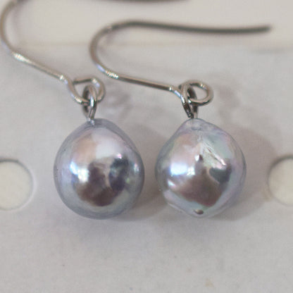Actual product Natural color akoya Baroque pearl 9mm - 9.5mm Surgical Stainless Steel Seawater Akoya Pearl Hook Earrings Japan