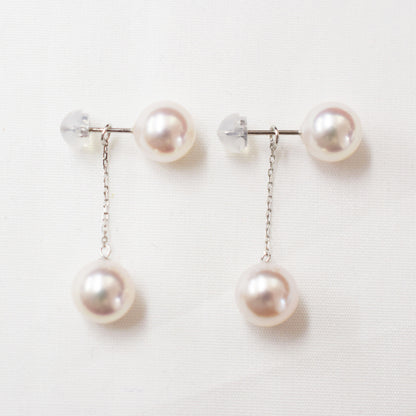 【K18YG / K14WG】Rare White Pink 7.5mm - 8mm earrings Real Seawater Akoya Pearl Japan reenspearl Akoyapearl both ears japanese