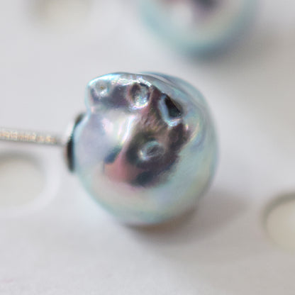 Limited to actual item Natural color akoya Baroque pearl 10.5mm - 11mm Surgical Stainless Steel Seawater Akoya Pearl Stud Earrings Japan