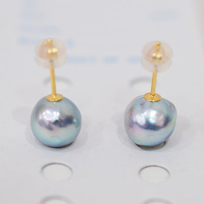 Limited to actual item Natural color akoya pearl Baroque pearl 9.5mm - 10mm 18K 14K Surgical Stainless Steel stud Earrings Japan akoyapearl