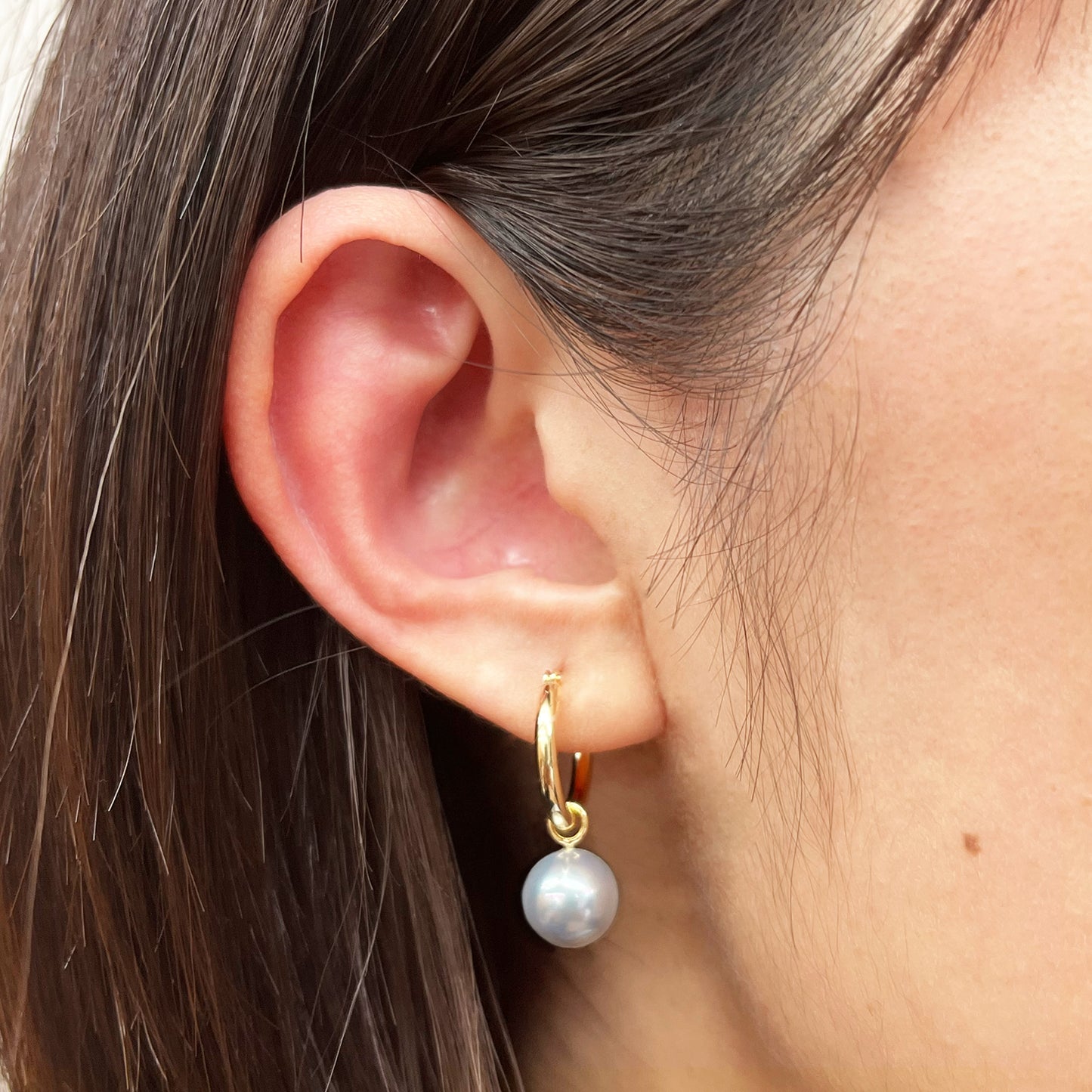 Madama rank 9mm - 9.5mm Natural color Hoop Earring Real Akoya Pearl Japan Akoyapearl K18YG REENSPEARL reenspearl birthday あこや 真珠