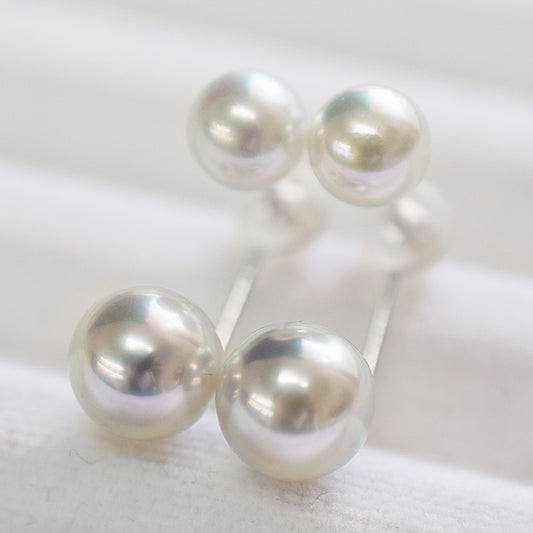 Madama rank Rare Natural color 6mm × 8mm K14WG Real Sea water Akoya Pearl Earring Japan Akoyapearl Japanese Stud Japanese Seawater Birthday あこや 真珠 珍珠