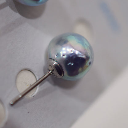 Limited to actual item Natural color akoya Baroque pearl 9.5mm - 10mm Surgical Stainless Steel Seawater Akoya Pearl Stud Earrings Japan