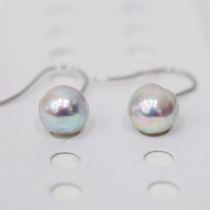 Actual product Natural color akoya Baroque pearl 9mm - 10mm Surgical Stainless Steel Seawater Akoya Pearl Stud Earrings Japan