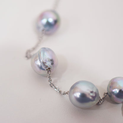 Limited to actual item Through Necklace Natural color Baroque 9 - 10mm Real Akoya Pearl Japan 17.7inch
