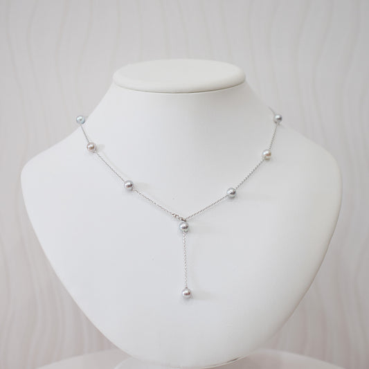 Limited to actual item 2-way Station necklace akoya pearl Natural color 6mm - 7mm Real Akoya Pearl Japan 19.6inch akoyapearl reenspearl Silver