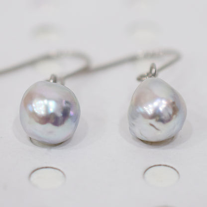 Actual product Natural color akoya Baroque pearl 9mm - 10mm Surgical Stainless Steel Seawater Akoya Pearl Stud Earrings Japan