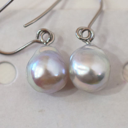 Actual product Natural color akoya Baroque pearl 10mm - 10.5mm Surgical Stainless Steel Seawater Akoya Pearl Hook Earrings Japan