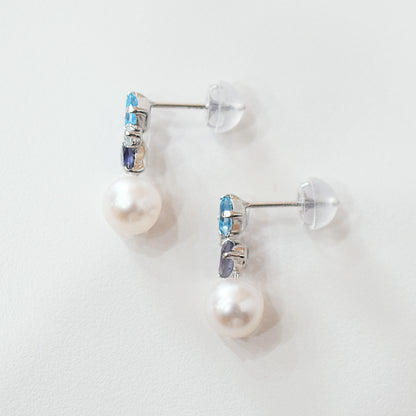 Hanadama rank Whitepink 6mm - 6.5mm K14WG Earrings Semi-precious stone Japan Blue topaz White topaz Iolite
