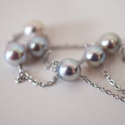 Limited to actual item 2-way Station necklace akoya pearl Natural color 6mm - 7mm Real Akoya Pearl Japan 19.6inch akoyapearl reenspearl Silver