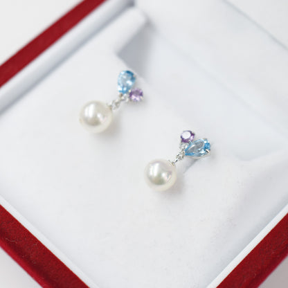 Hanadama rank Whitepink 5.5mm - 6.5mm Earrings Semi-precious stone Japan Blue topaz Light amethyst White Topaz あこや 真珠