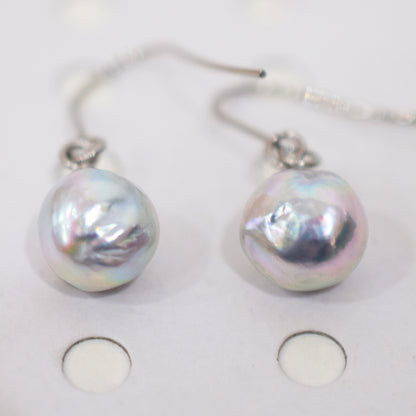 Actual product Natural color akoya Baroque pearl 9mm - 10mm Surgical Stainless Steel Seawater Akoya Pearl Stud Earrings Japan