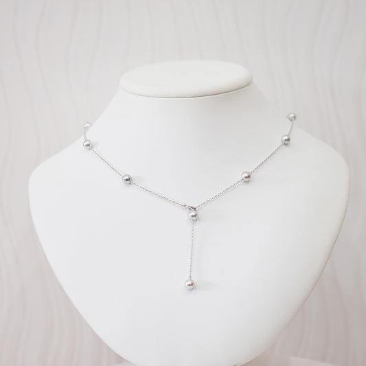 Limited to actual item 2-way Station necklace akoya pearl Natural color 6mm - 7mm Real Akoya Pearl Japan 19.6inch akoyapearl reenspearl Silver