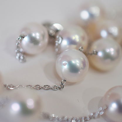 Limited to actual item Station necklace akoya pearl White pink 8mm - 8.5mm Real Akoya Pearl Japan 19.6inch akoyapearl reenspearl Silver
