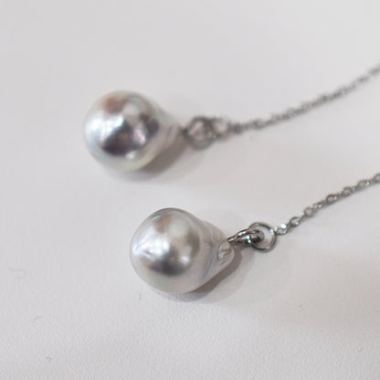 <SALE> Limited to actual item Natural color akoya Baroque pearl 8mm - 9mm Akoya Pearl American Earrings Stainless Japan Seawater reenspearl
