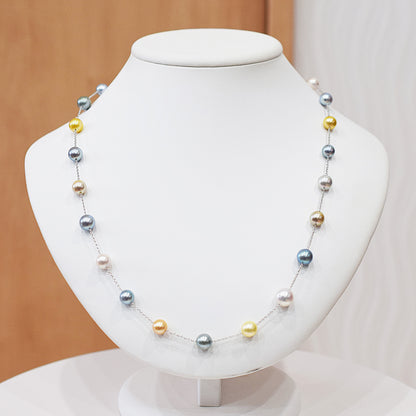 Limited to actual item Station necklace akoya pearl 7.5mm - 8.5mm Real Akoya Pearl Japan 23.6inch akoyapearl reenspearl Silver