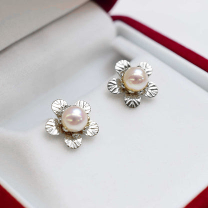 【K10YG / K10WG】Rare White pink 5mm - 6mm Sea Real Akoya Pearl Earring Japan 1pair Japanese reenspearl birthday
