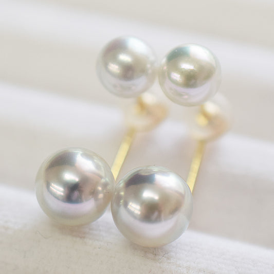 Madama rank Rare Natural color 6mm × 8mm K18YG Real Sea water Akoya Pearl Earring Japan Akoyapearl Japanese Stud Japanese Seawater Birthday あこや 真珠 珍珠