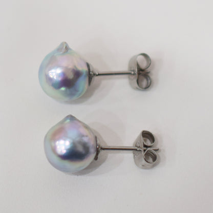 Limited to actual item Natural color akoya Baroque pearl 9.5mm - 10mm Surgical Stainless Steel Seawater Akoya Pearl Stud Earrings Japan