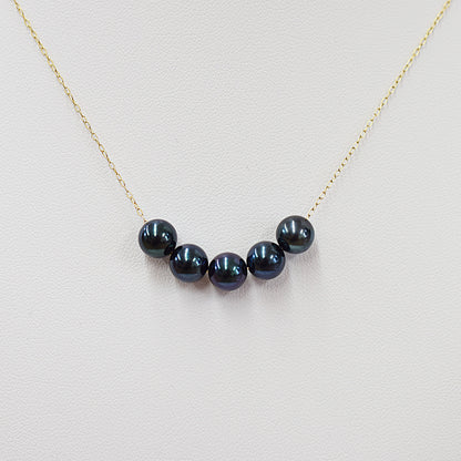 <SALE> Limited to actual item Black 7mm - 7.5mm aakoya pearl through necklace 10K Real Japan reenspearl Japanese Seawater pearl dyed color