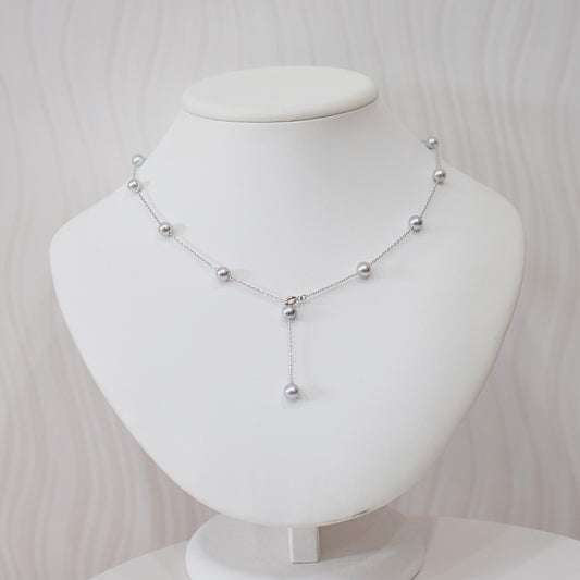 Limited to actual item 2-way Station necklace akoya pearl Natural color 6mm - 7mm Real Akoya Pearl Japan 19.6inch akoyapearl reenspearl Silver