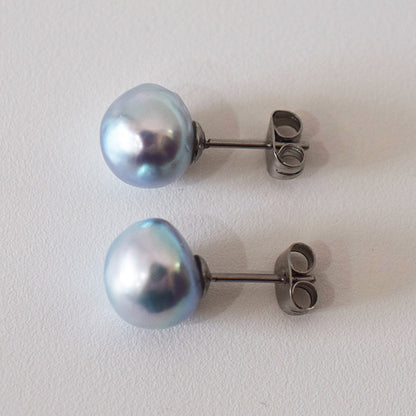 Limited to actual item Natural color akoya Baroque pearl 9.5mm - 10mm Surgical Stainless Steel Seawater Akoya Pearl Stud Earrings Japan