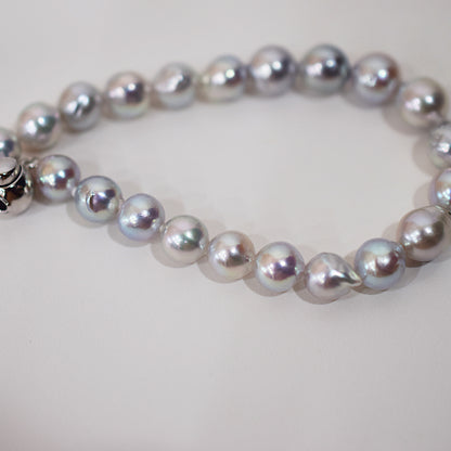 Actual product 7mm - 8mm Natural color Baroque Akoya Pearl Bracelet 7.08inch Japan AkoyaPearl SV925 Wedding Japanese Seawater