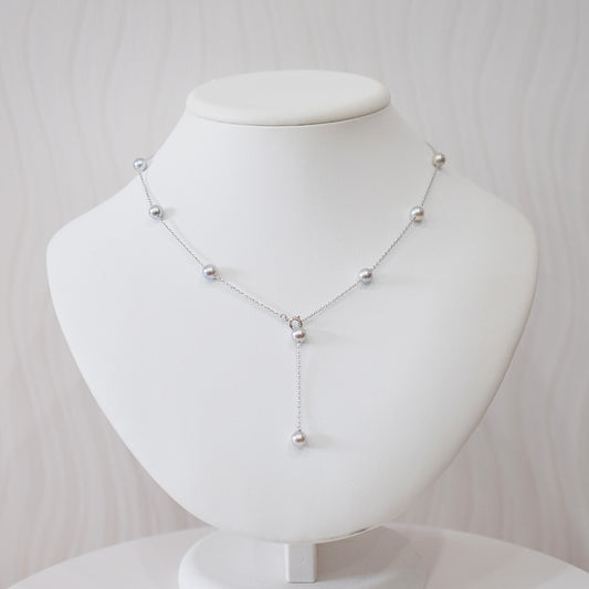 Limited to actual item 2-way Station necklace akoya pearl Natural color 6mm - 7mm Real Akoya Pearl Japan 19.6inch akoyapearl reenspearl Silver