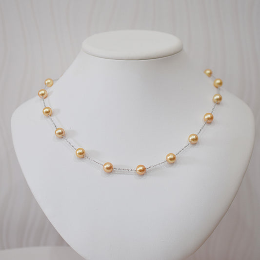 Limited to actual item Station necklace akoya pearl 8mm - 8.5mm Real Akoya Pearl Japan 19.6inch akoyapearl reenspearl Silver