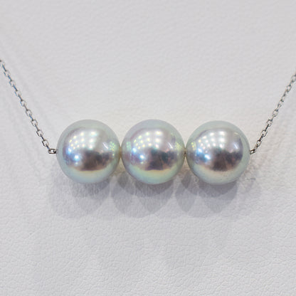 <SALE> Limited to actual item Rare Natural color blue 8.5 - 9mm akoya pearl 3pc necklace 18K Real Japan reenspearl Japanese Seawater