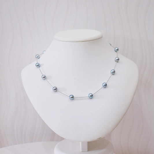 Limited to actual item Station necklace akoya pearl 8mm - 8.5mm Real Akoya Pearl Japan 19.6inch akoyapearl reenspearl Silver