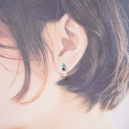 Hanadama rank Whitepink 6mm - 6.5mm K14WG Earrings Semi-precious stone Japan Blue topaz White topaz Iolite