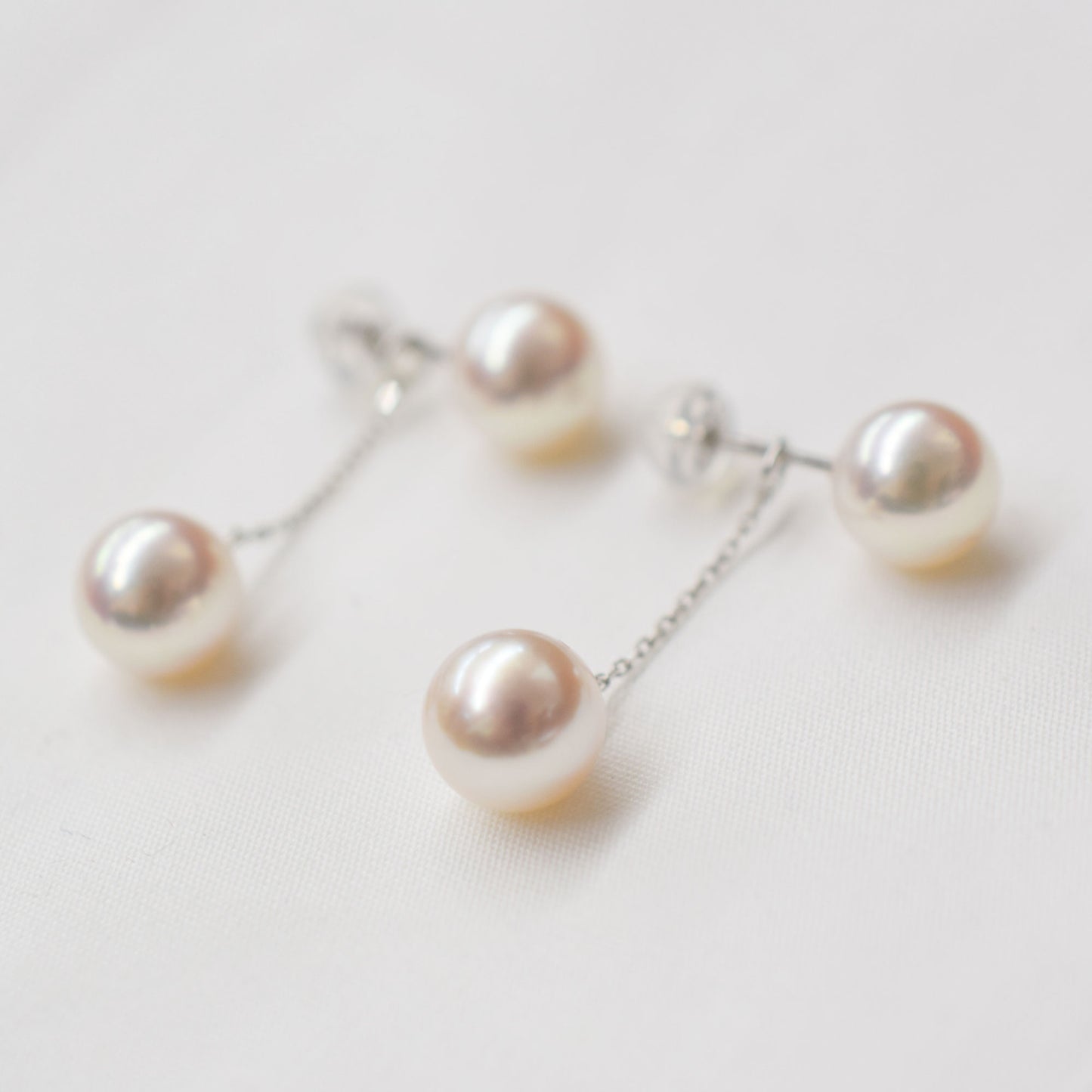 【K18YG / K14WG】Rare White Pink 7.5mm - 8mm earrings Real Seawater Akoya Pearl Japan reenspearl Akoyapearl both ears japanese
