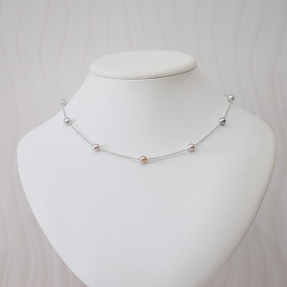 Limited to actual item 2-way Station necklace akoya pearl Natural color 6mm - 7mm Real Akoya Pearl Japan 19.6inch akoyapearl reenspearl Silver