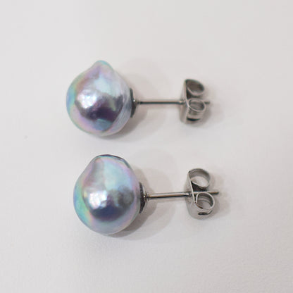 Limited to actual item Natural color akoya Baroque pearl 10mm - 10.5mm Surgical Stainless Steel Seawater Akoya Pearl Stud Earrings Japan