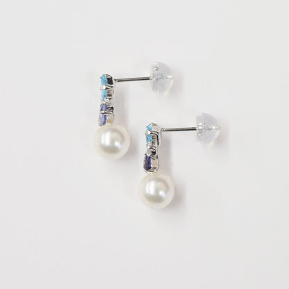 Hanadama rank Whitepink 5.5mm - 6.5mm K14WG Earrings Semi-precious stone Japan Blue topaz White topaz Iolite