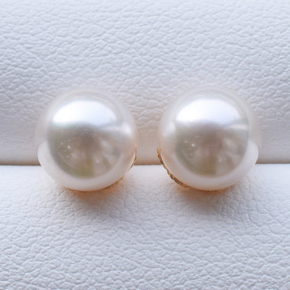 <SALE> Limited to actual item White pink 7.5mm - 8mm Seawater Akoya Pearl Stud Earrings 18K From Japan Japanese akoyapearl reenspearl