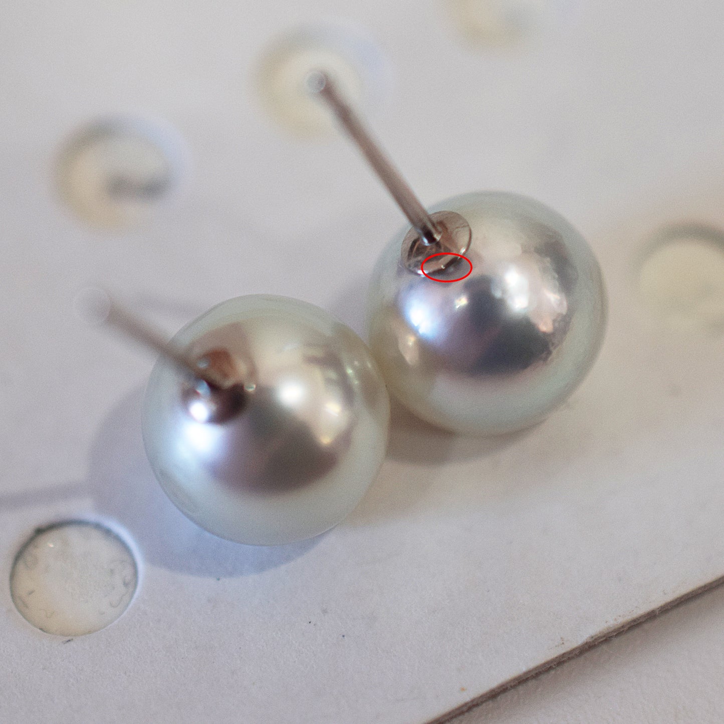 <SALE> Limited to actual item Natural color 9mm - 9.5mm Seawater Akoya Pearl Natural color Stud Earrings Pt900 From Japan Japanese akoyapearl reenspearl